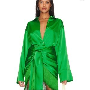 L’Academie “Pixie” Green Satin Blouse